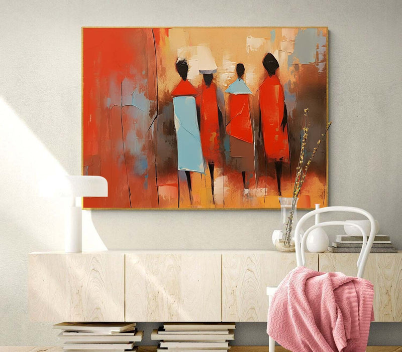 Original Human Artwork Abstract Figure Oil Painting Large Bright Red Human Silhouette Wall Art Home Decor