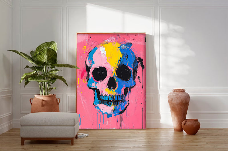 Colorful Original Head Abstract Wall Large Acrylic Painting Lovely Skeleton Painting Art Unique Home Decor