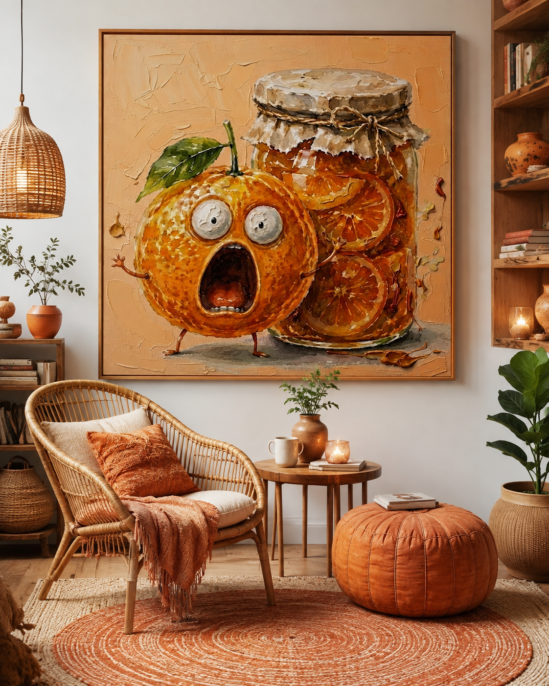 Funny Abstract Painting Of Anthropomorphic Fruit For Playful Home Decor