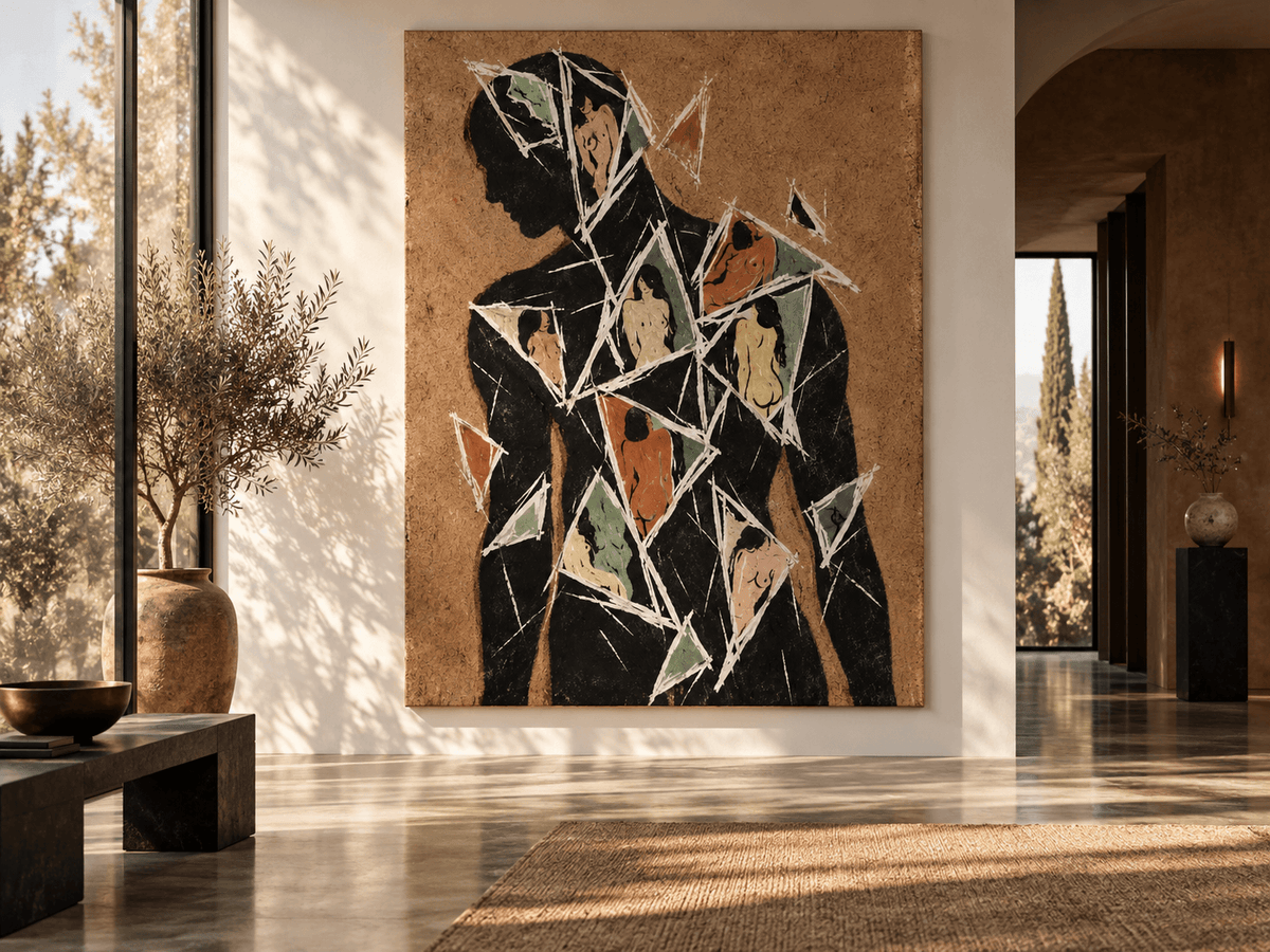 Cubist Style Oil Painting With Textured Earth Tones Original Art