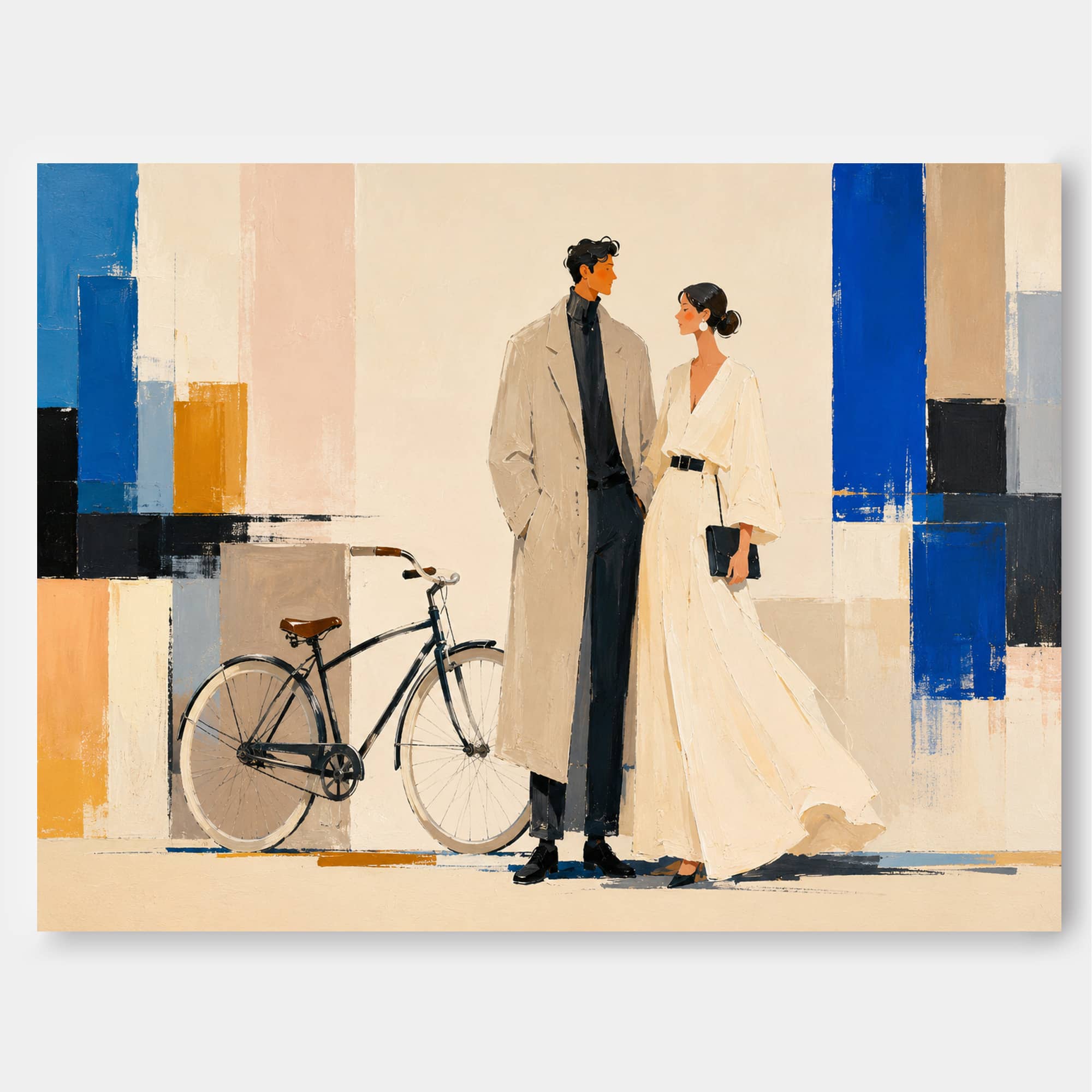 Chic Urban Couple Portrait In Abstract Style Premium Canvas Art For Home Office