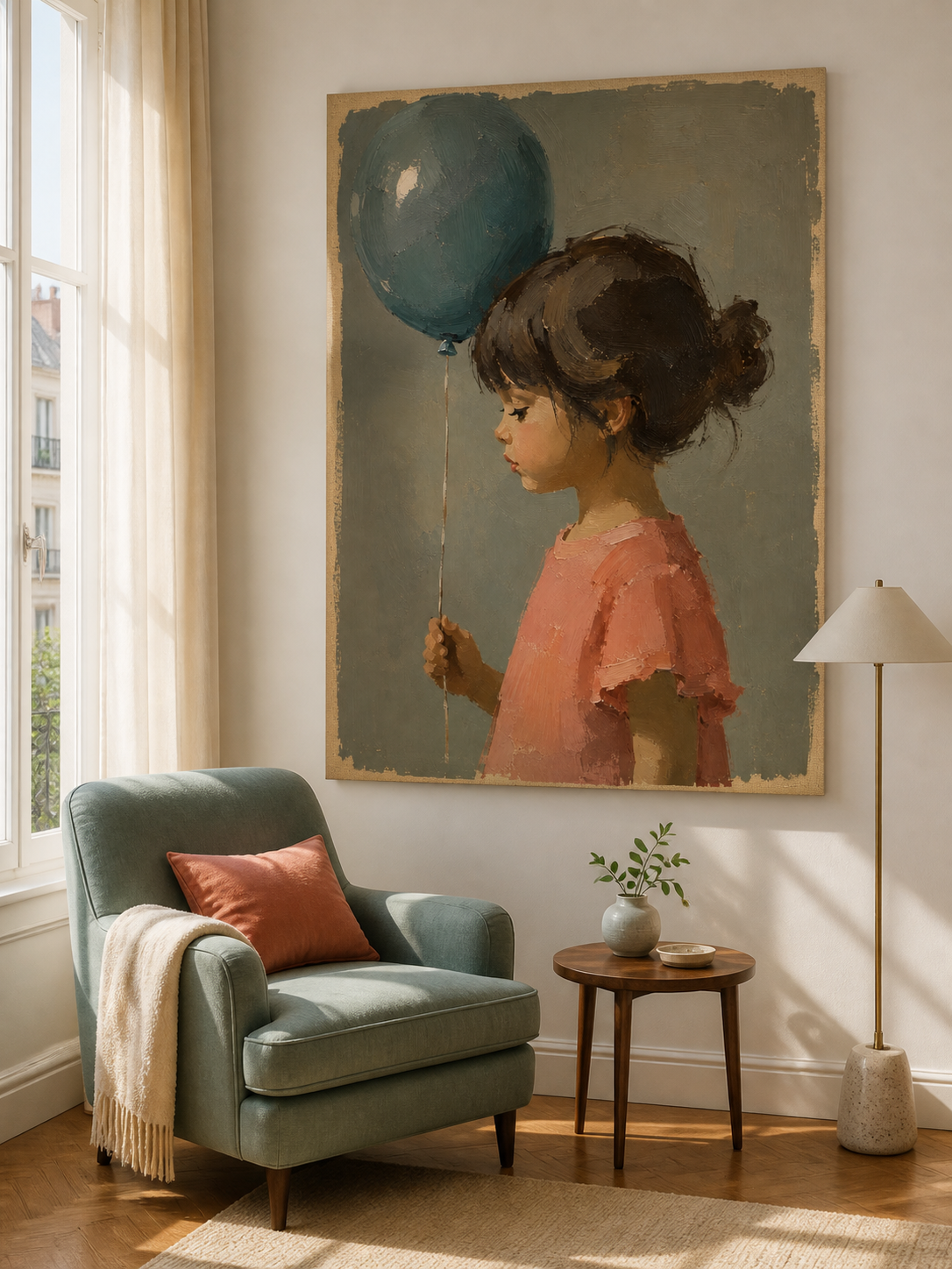 Modern Naive Art Painting With Textured Grey Background And Pink Tones