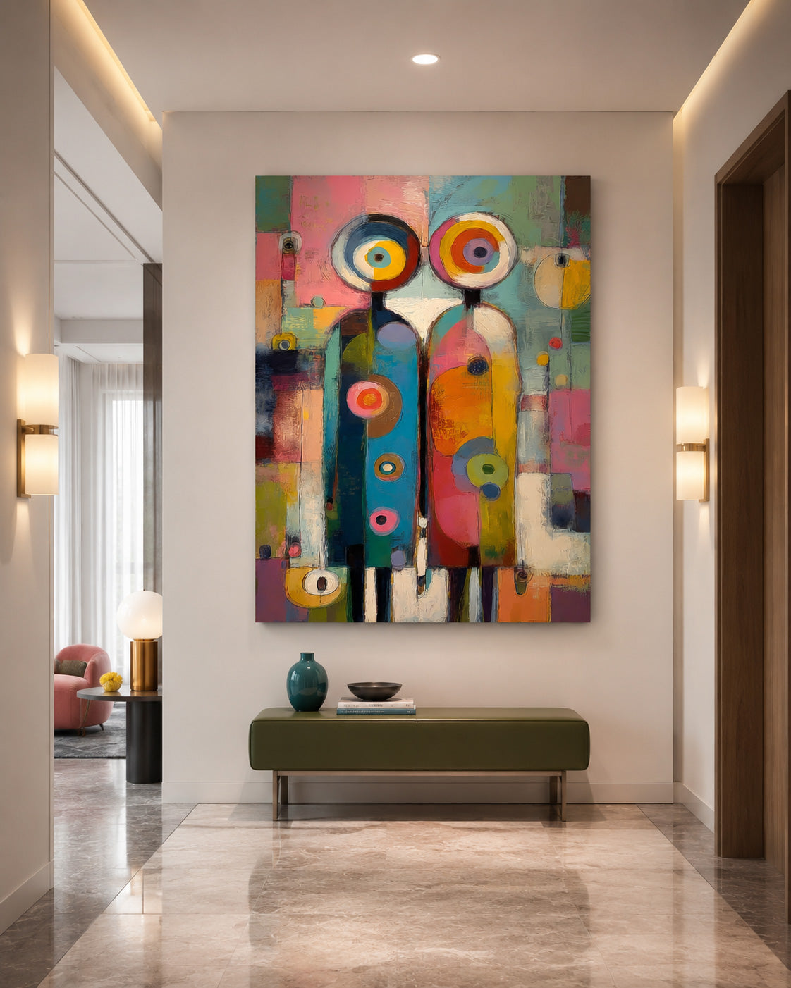 Playful Abstract Figures Art For Eclectic Lounge And Playroom Walls