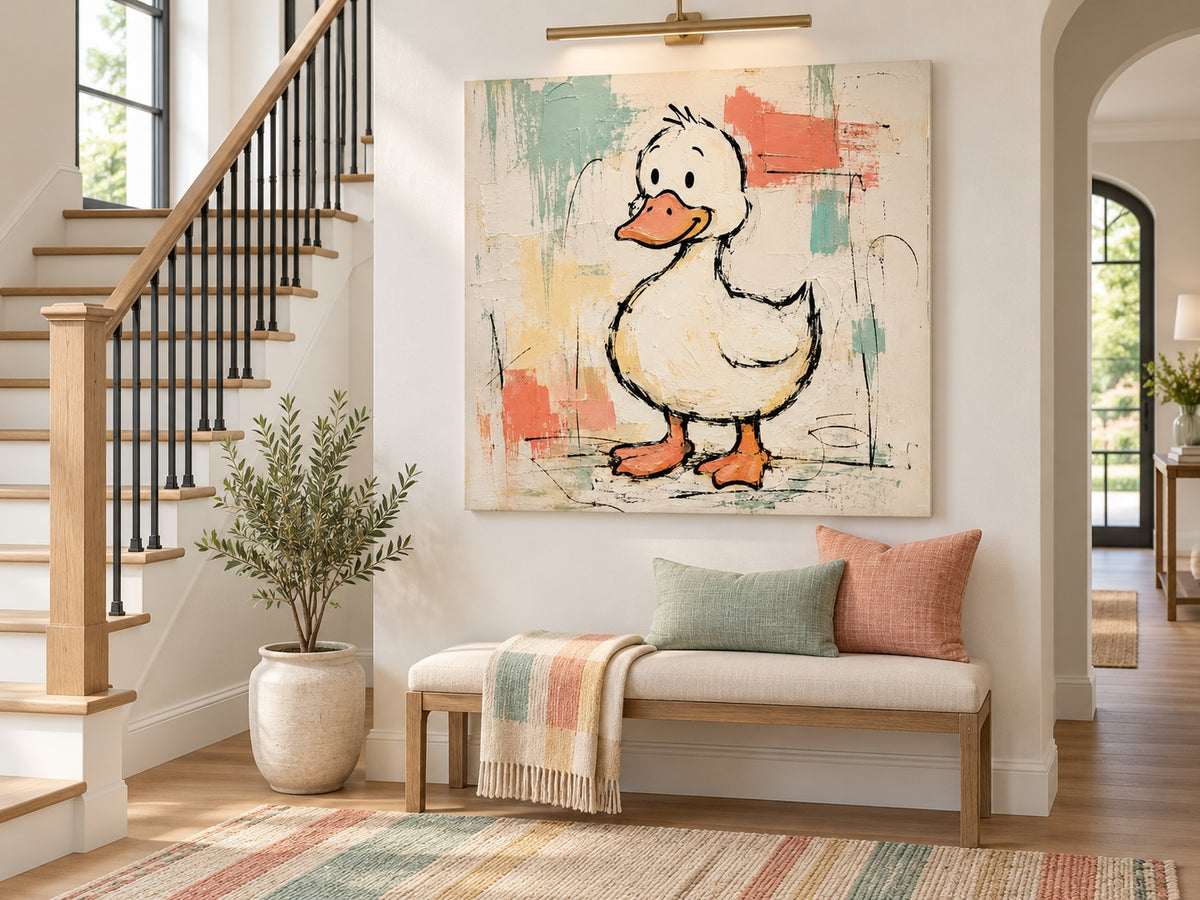 Abstract Graffiti Duck Painting Textured Modern Art For Playful Interiors