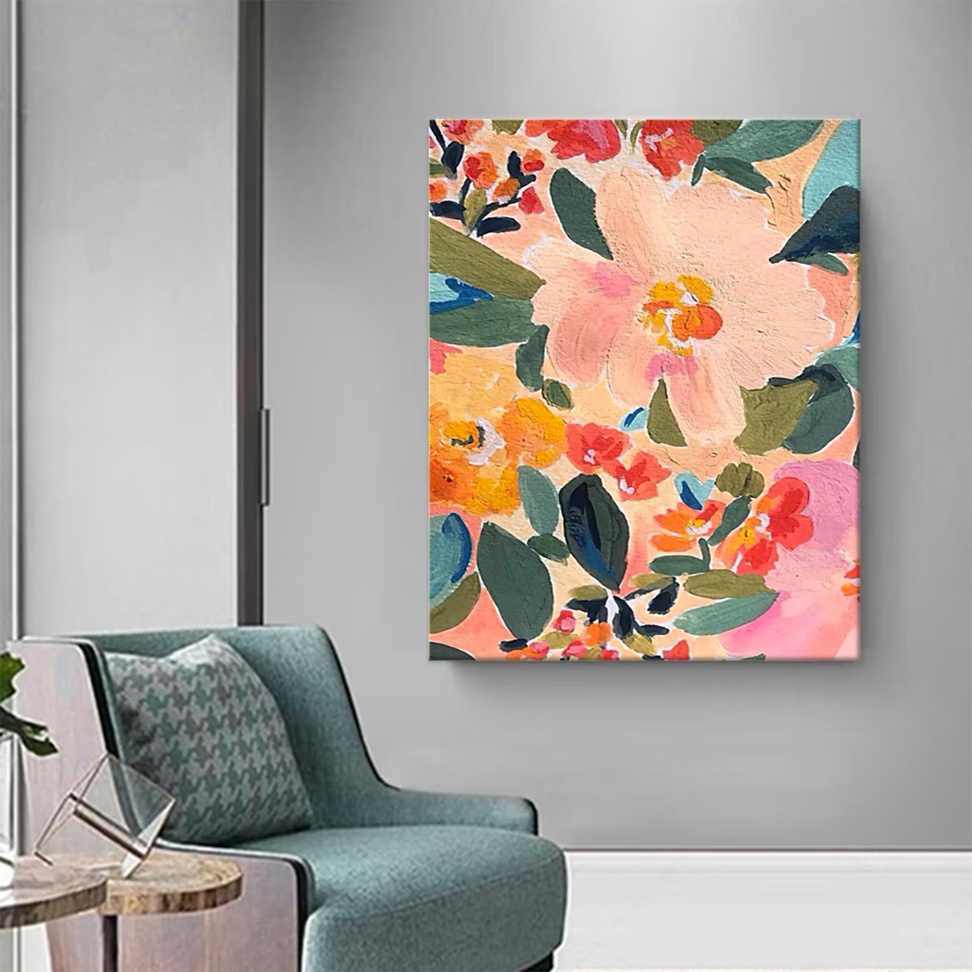 Original Colorful Flowers Acrylic Painting On Canvas Large Colorful Flowers Wall Art Modern Oil Painting Living Room Home Decor Gift