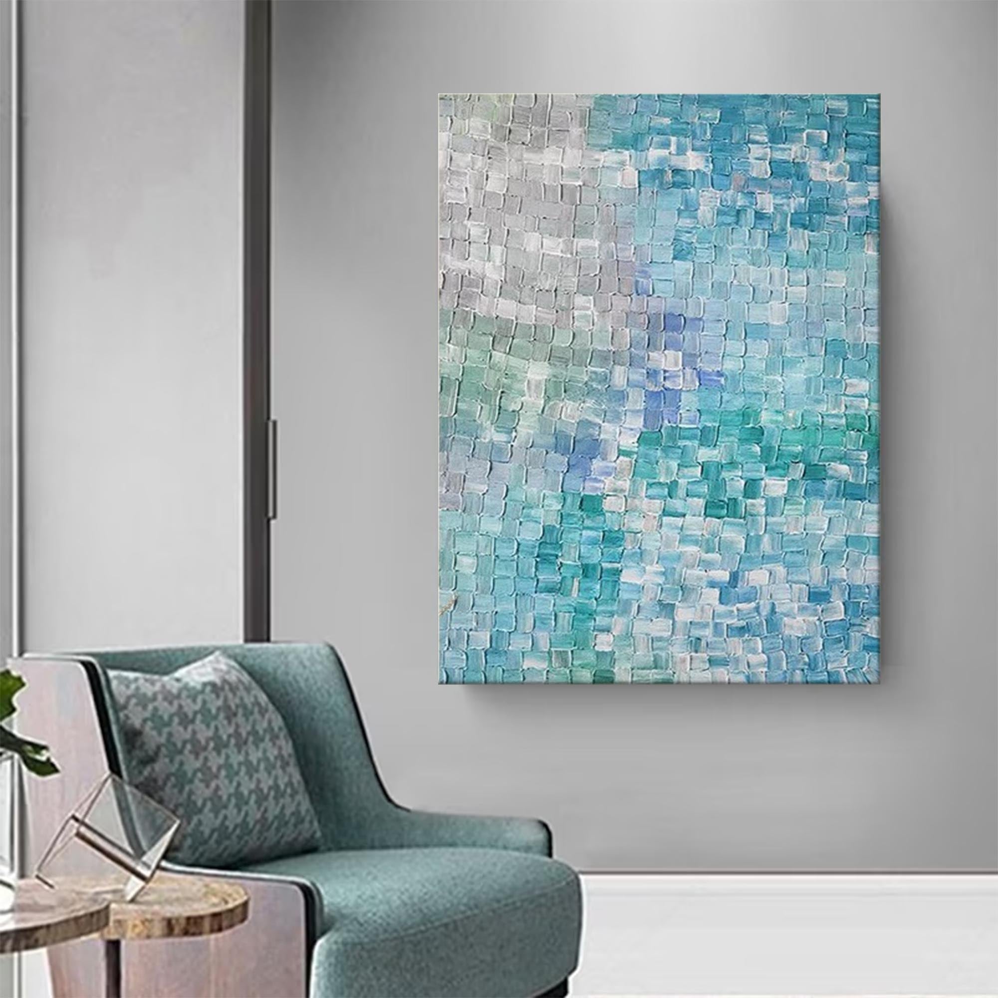 Blue And Grey Abstract Oil Painting on Canvas Modern Texture Wall Art Large Colorful Original Knife Painting Home Decor