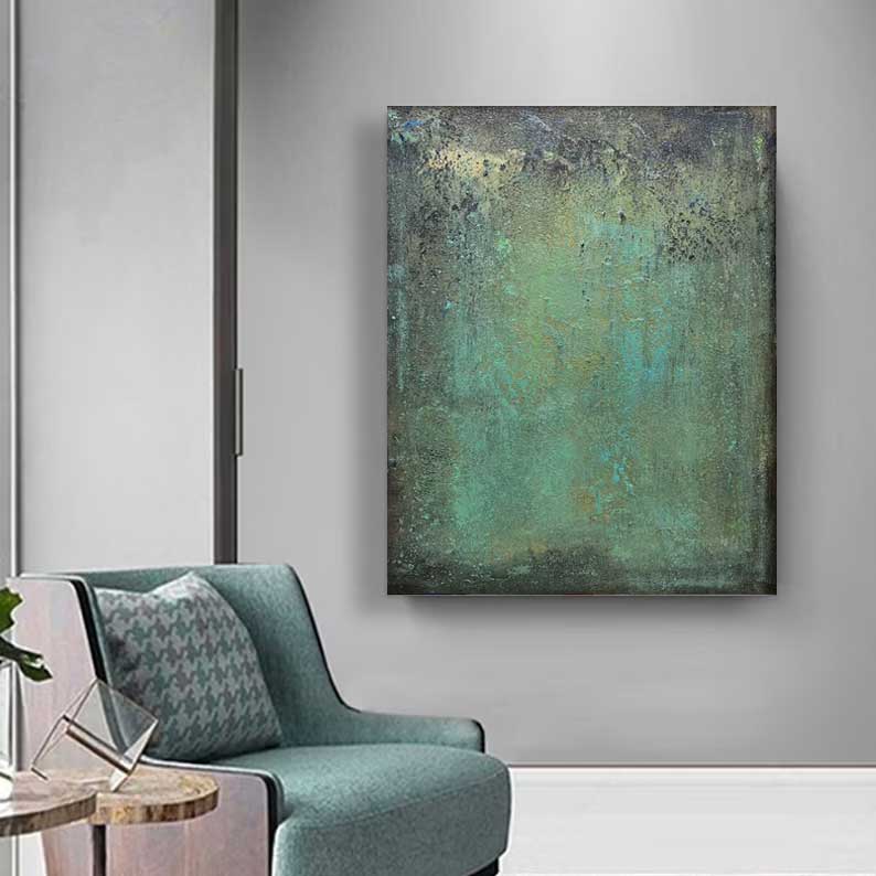 Green Abstract Oil Painting On Canvas Modern Texture Wall Art Large Original Painting For Living Room