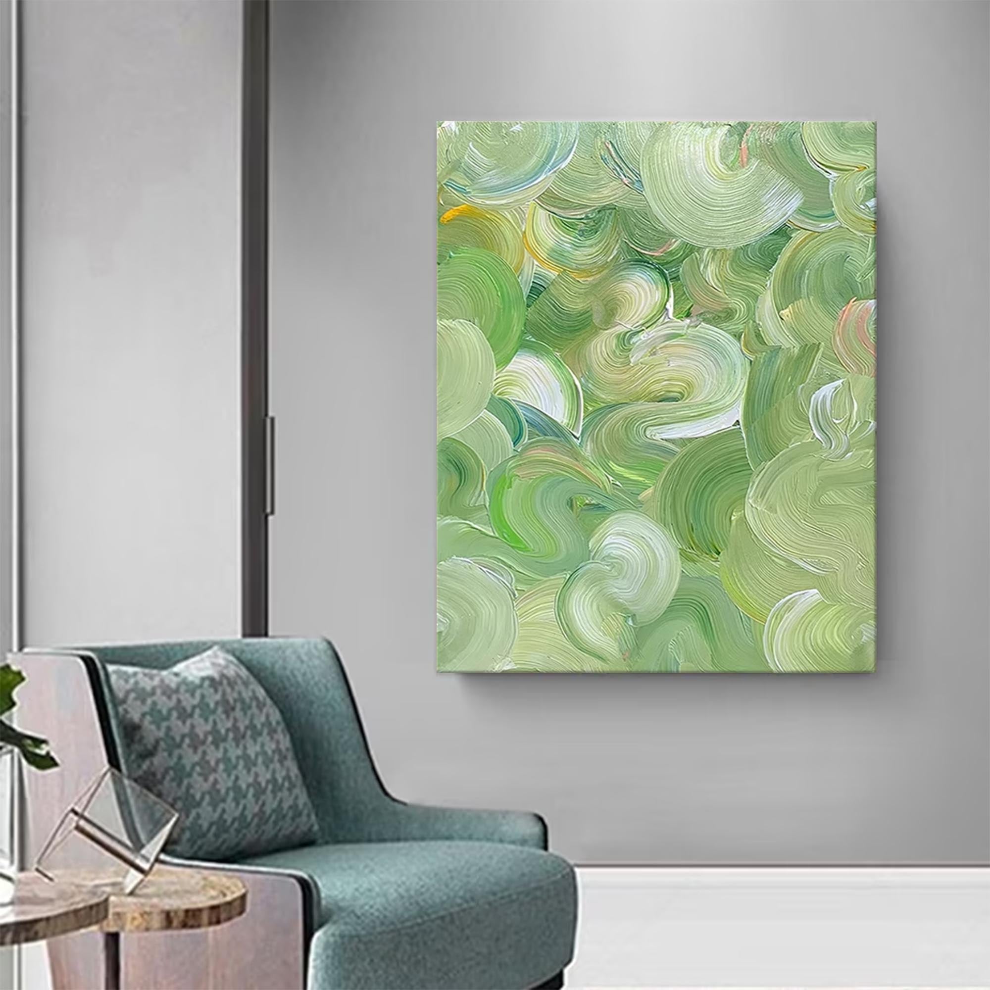 Green Abstract Oil Painting Canvas Large Original Acrylic Painting Living Room Modern Wall Art