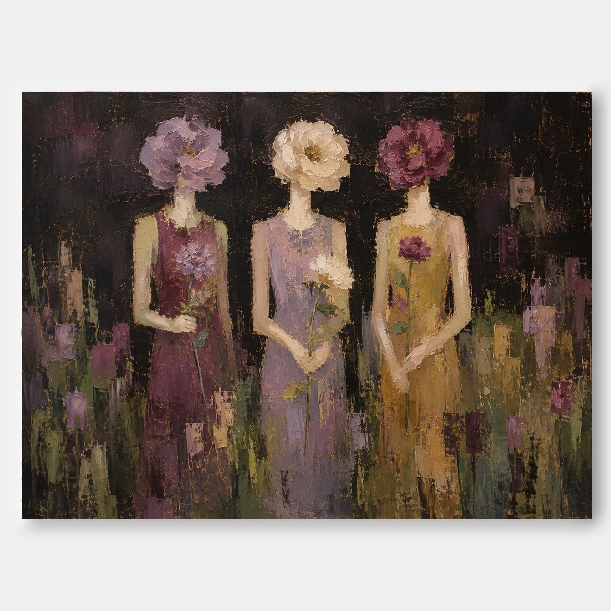 Abstract Figurative Painting Of Women With Flowers In Rich Textured Oil Style