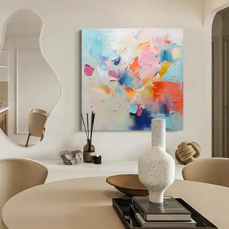 Bright Colorful Original Wall Art Large Square Acrylic Painting Abstract Oil Painting Modern Texture Living Room Art For Sale