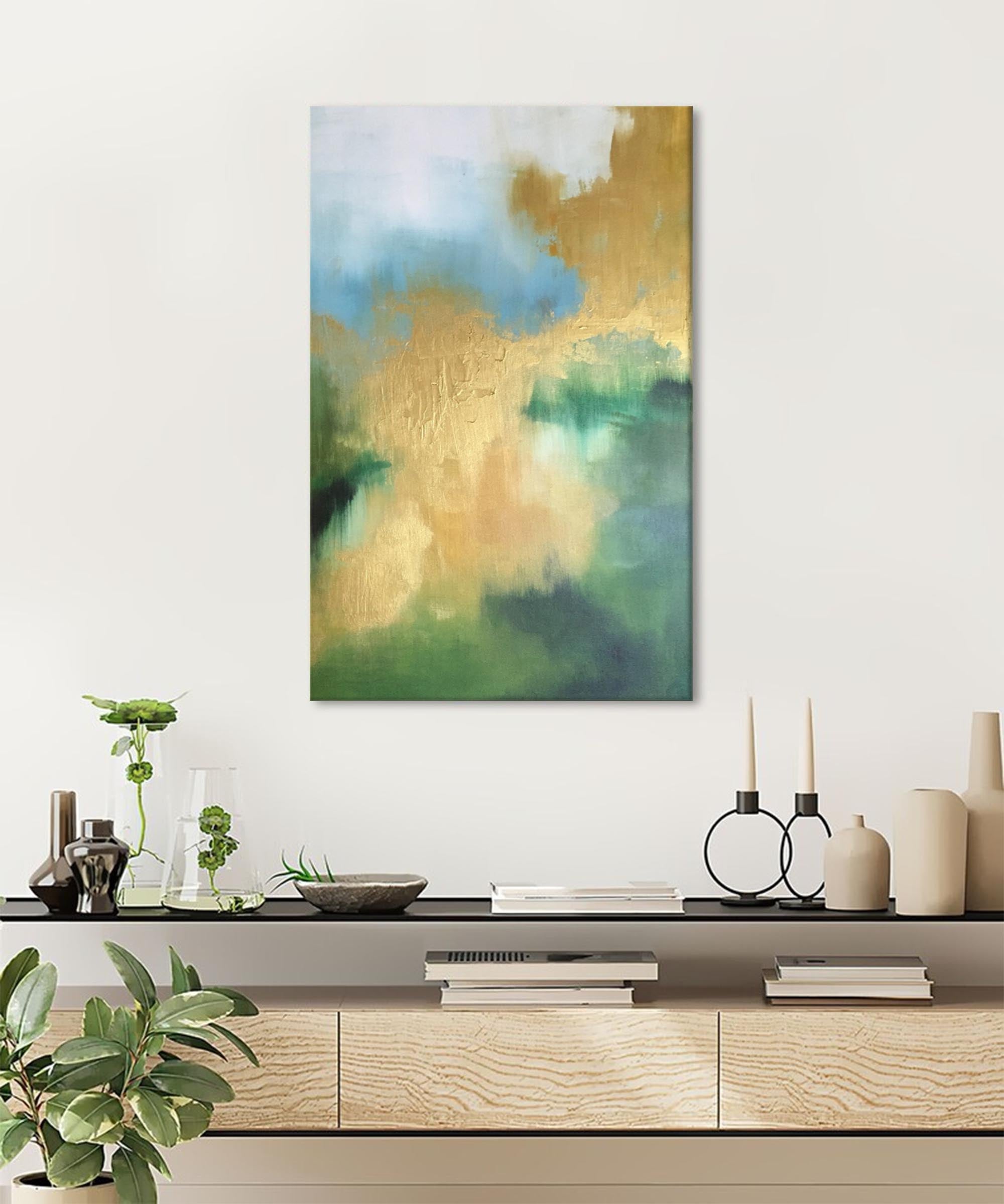 Gold and Green Large Abstract Oil Painting On Canvas Original Texture Wall Art Painting Home Decor