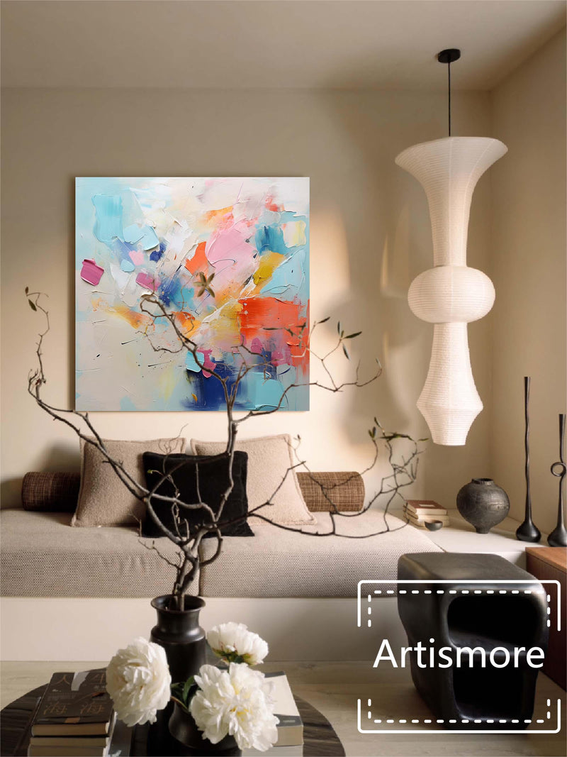 Bright Colorful Original Wall Art Large Square Acrylic Painting Abstract Oil Painting Modern Texture Living Room Art For Sale