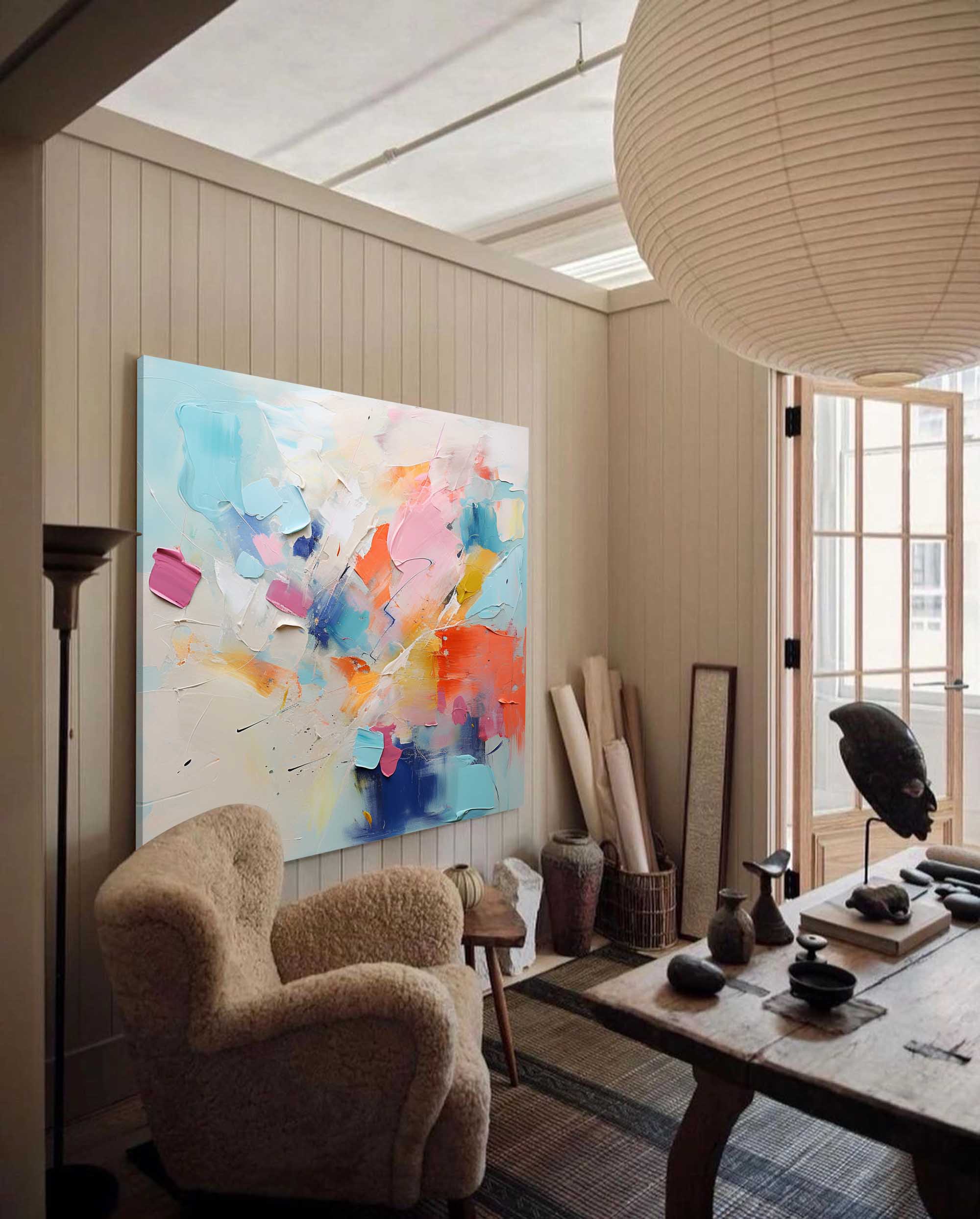 Bright Colorful Original Wall Art Large Square Acrylic Painting Abstract Oil Painting Modern Texture Living Room Art For Sale