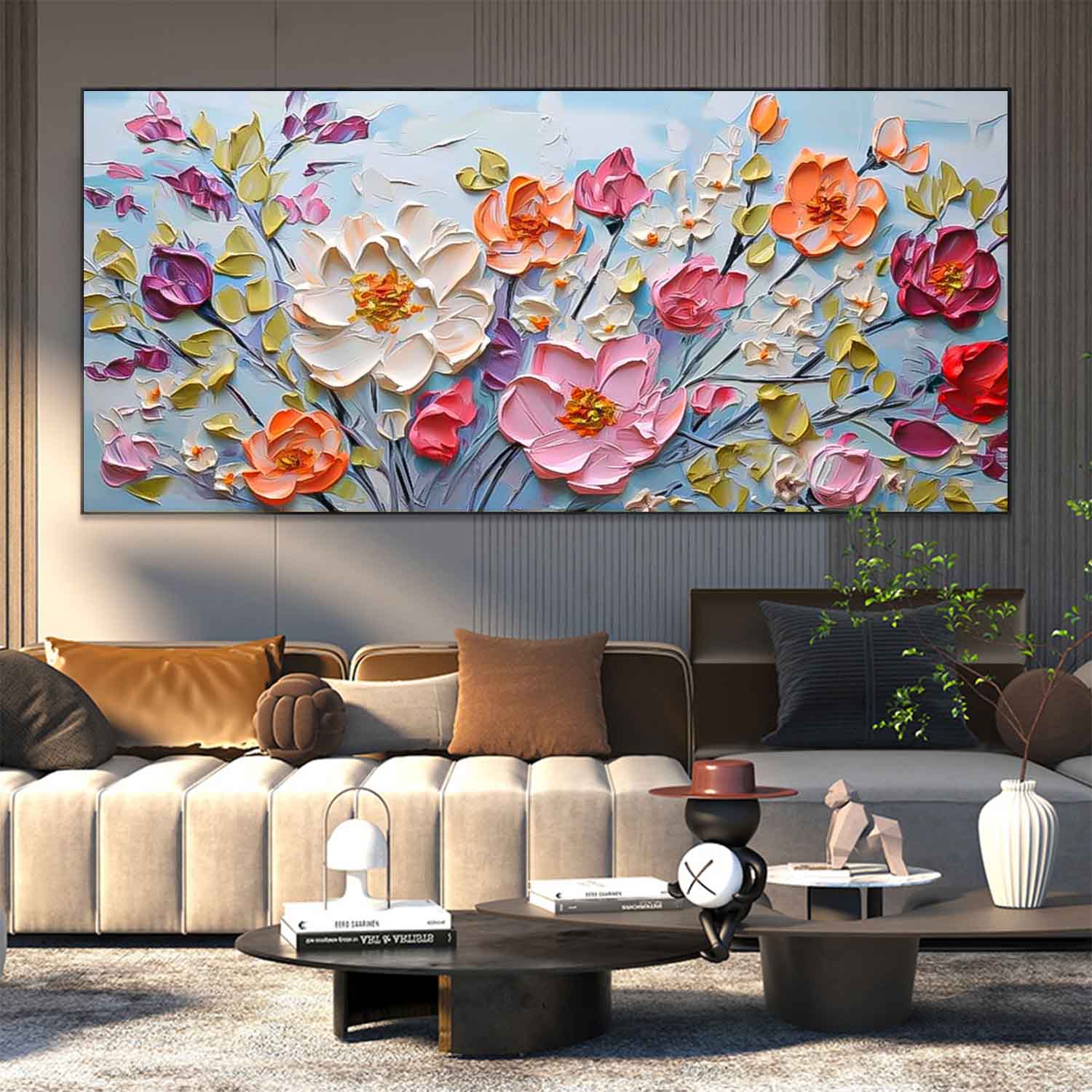 Large Acrylic Colorful Textured Floral Painting Original Drawing Flowers Wall Art Modern Floral Painting For Living Room