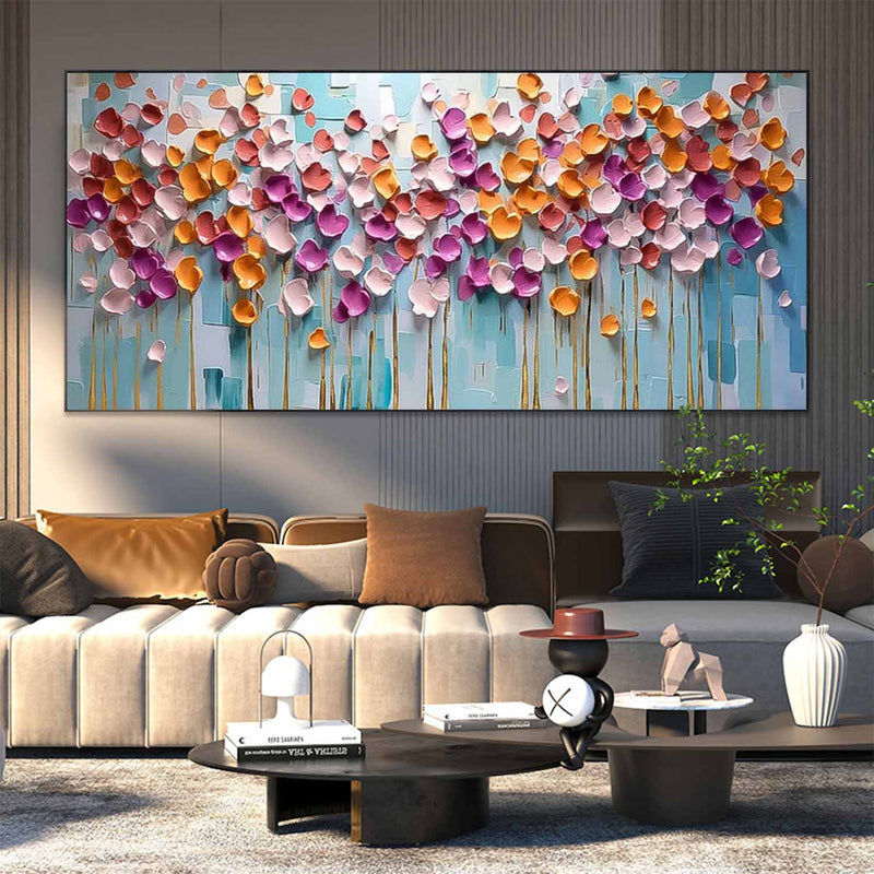 Modern Floral Painting On Canvas Large Colorful Textured Flowe Original Drawing knife Flowers Wall Art