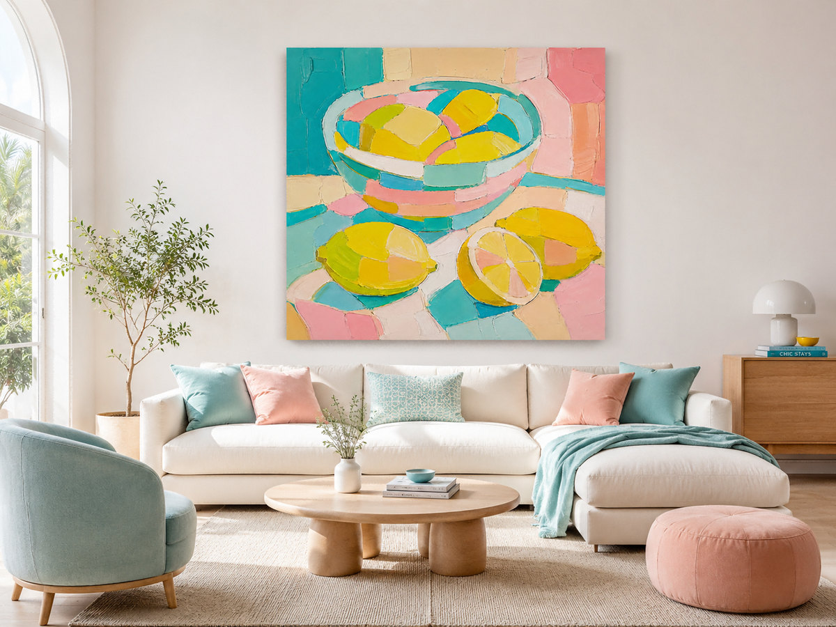 Contemporary Impasto Abstract Painting With Pastel Macaron Tones