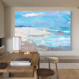 Original Blue Ocean Abstract Oil Painting Large Ocean Beach 3D Texture Painting Ocean Canvas Wall Art Living Room Decor