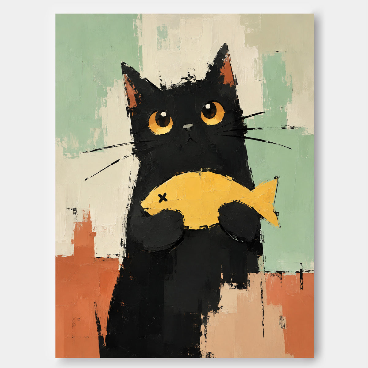 Minimalist Textured Cat Portrait Oil Painting Modern Abstract Home Decor