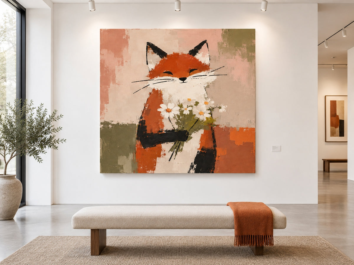 Minimalist Textured Fox Painting In Pastoral Style For Modern Homes