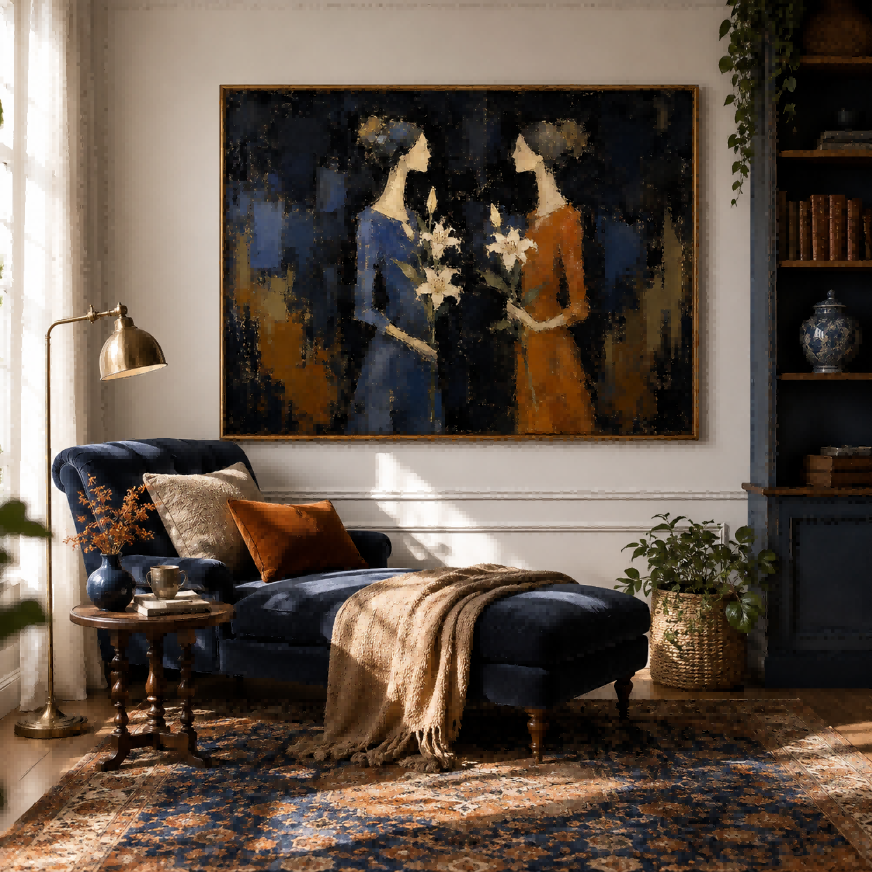 Romantic Figurative Art Print Elegant Women Silhouette For Lounge Decor