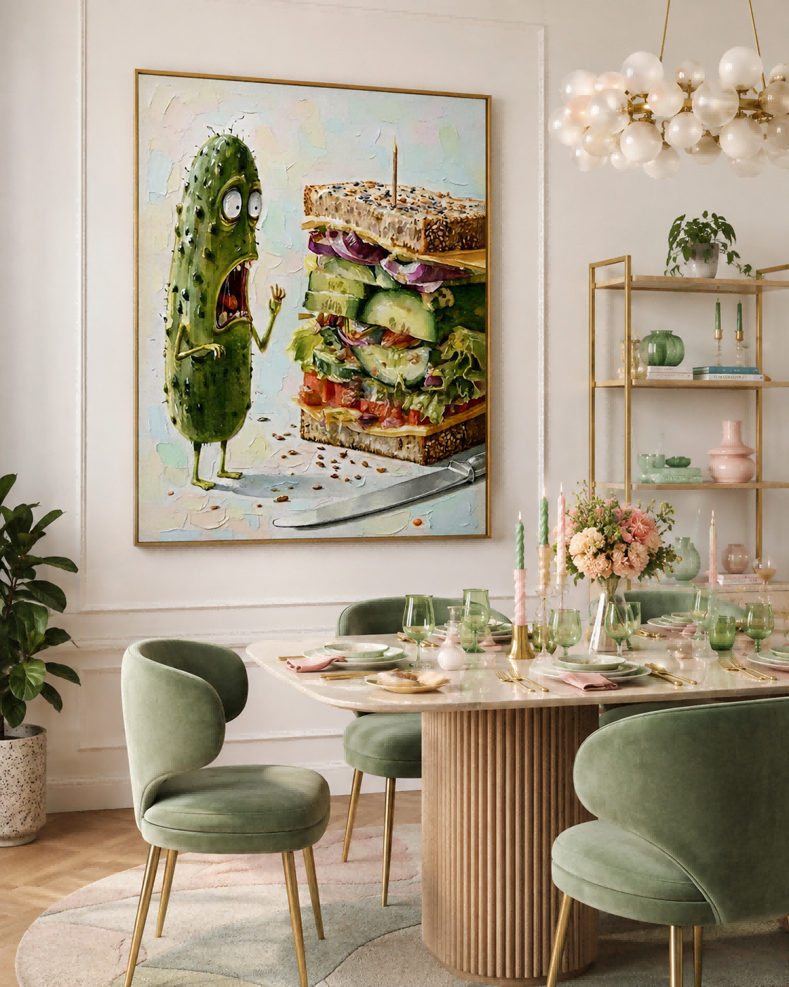 Funny Anthropomorphic Cucumber Art Painting Cute Character Painting For Playful Home Office Decoration