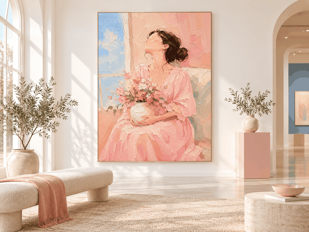 Modern Impressionist Textured Art Abstract Floral Portrait In Warm Pastels