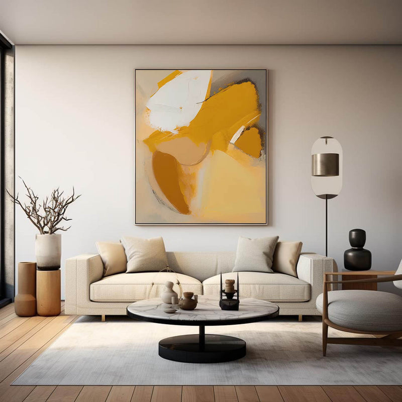 Warm colors Abstract Oil Painting On Canvas Large Original Painting Grey And Yellow Modern Wall Art For Living Room