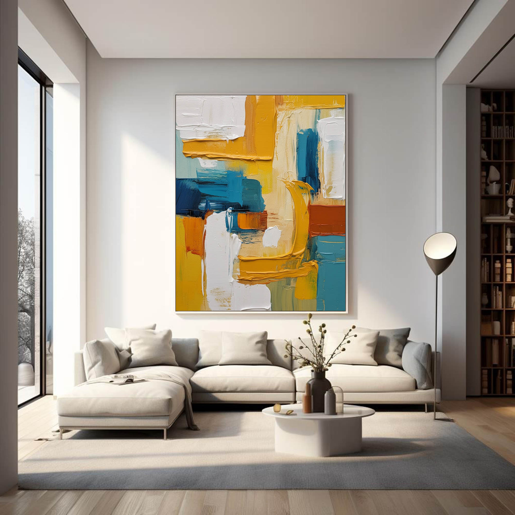 Vibrant Yellow And Blue Acrylic Painting Large Textured Modern Abstract Wall Art Original Oil Painting On Canvas Living Room Decor