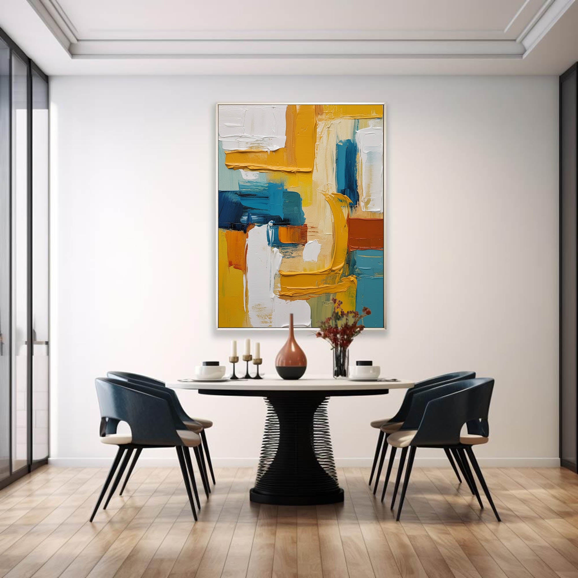 Vibrant Yellow And Blue Acrylic Painting Large Textured Modern Abstract Wall Art Original Oil Painting On Canvas Living Room Decor