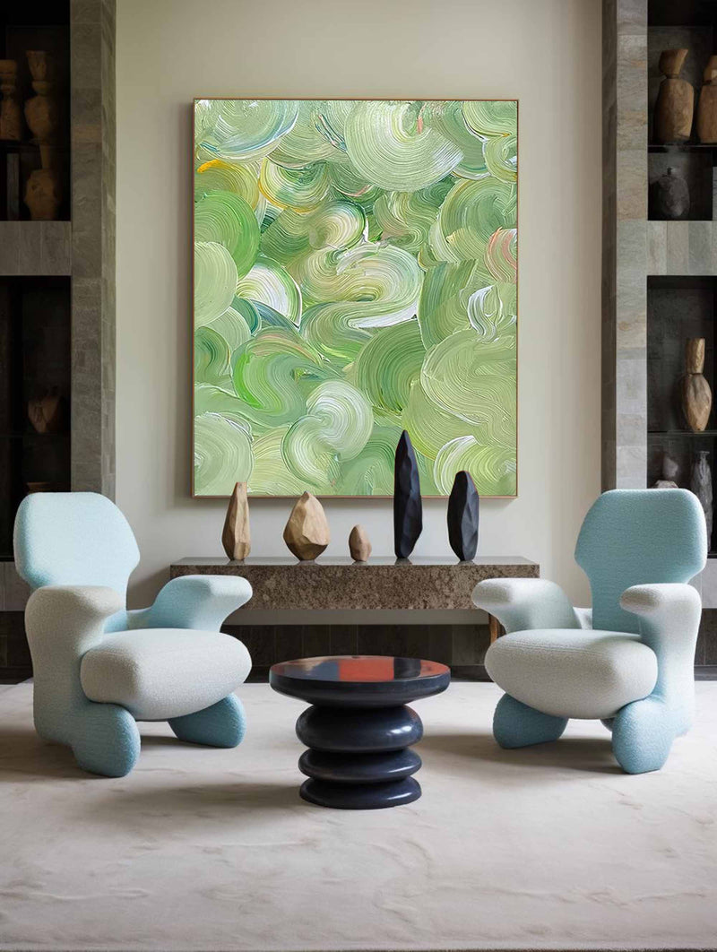 Green Abstract Oil Painting Canvas Large Original Acrylic Painting Living Room Modern Wall Art