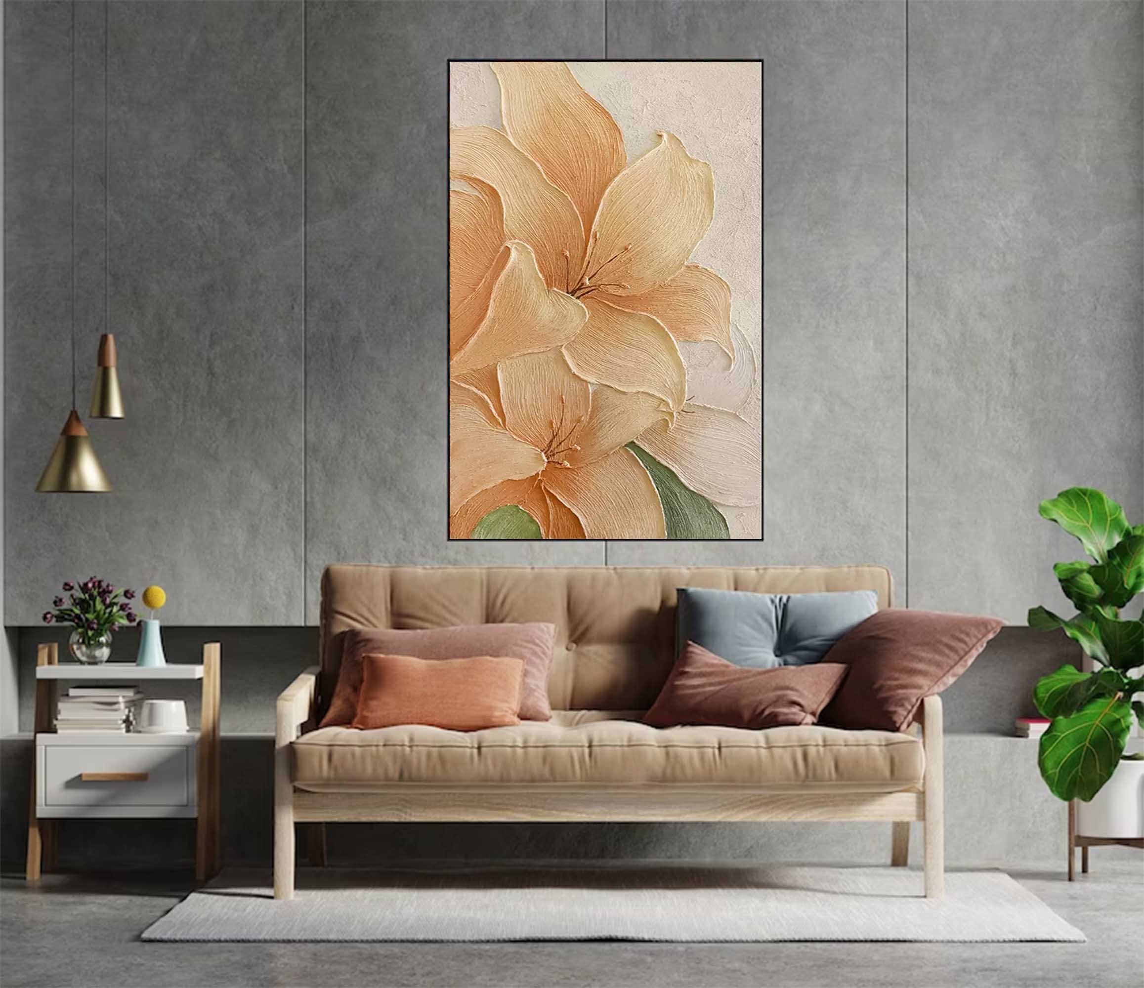 Texture Vibrant Yellow Long Version Large Abstract Oil Painting Original Flower Wall Art Painting Home Decor