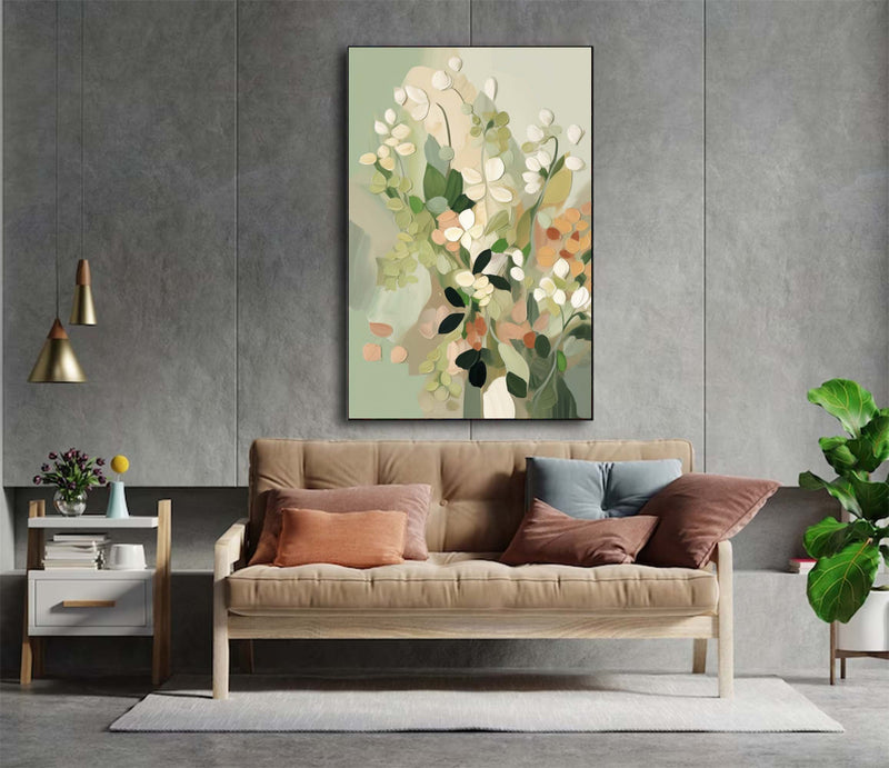 Texture Vibrant Green Long Version Large Abstract Oil Painting Original Flower Wall Art For Living Room