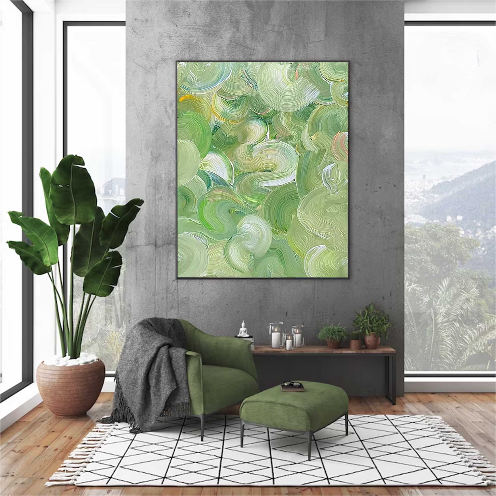 Green Abstract Oil Painting Canvas Large Original Acrylic Painting Living Room Modern Wall Art