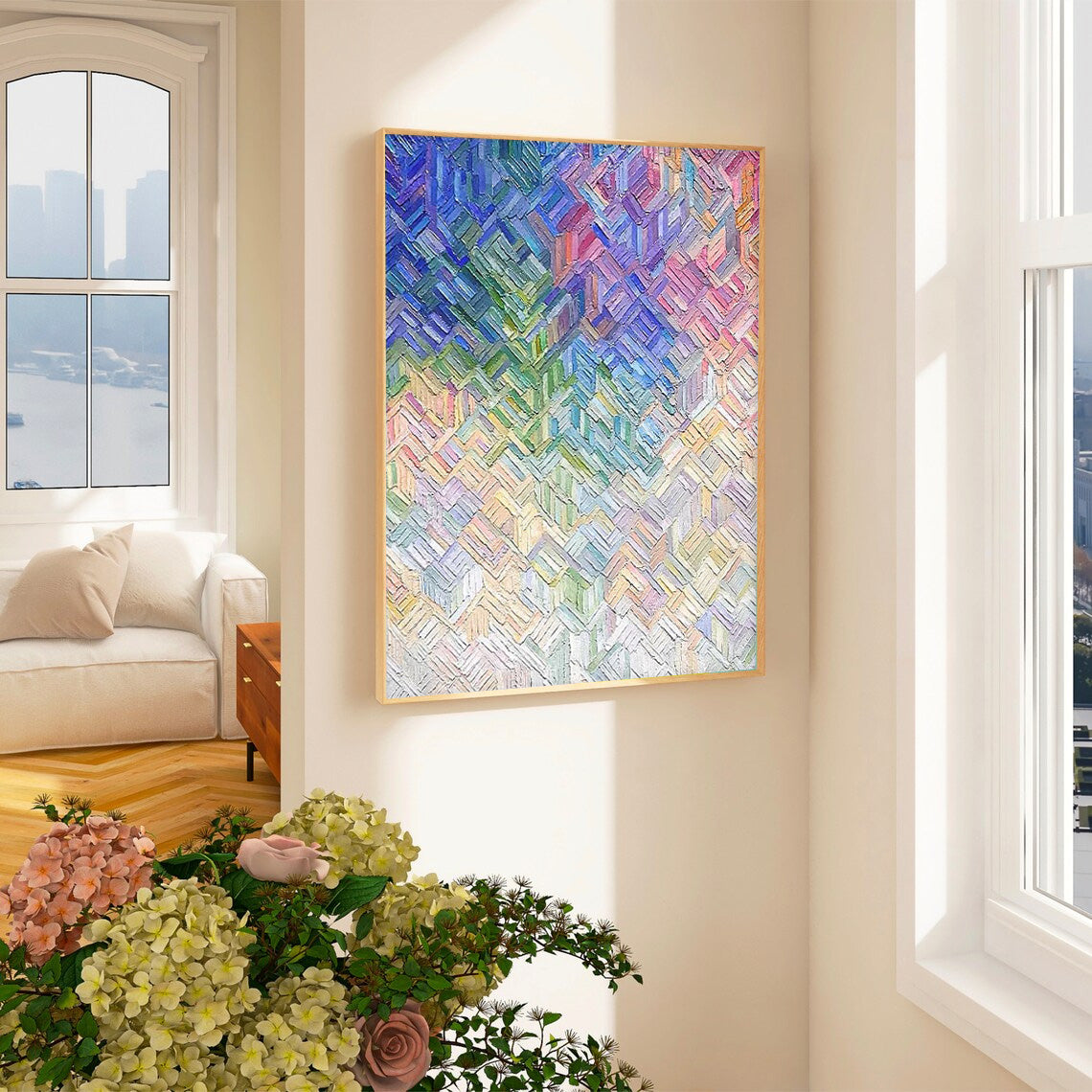 Modern Texture Wall Art Bright colors Abstract Oil Painting On Canvas Large Original knife Painting For Living Room