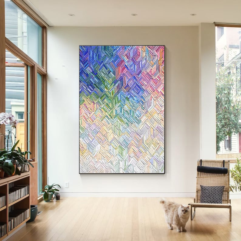 Modern Texture Wall Art Bright colors Abstract Oil Painting On Canvas Large Original knife Painting For Living Room