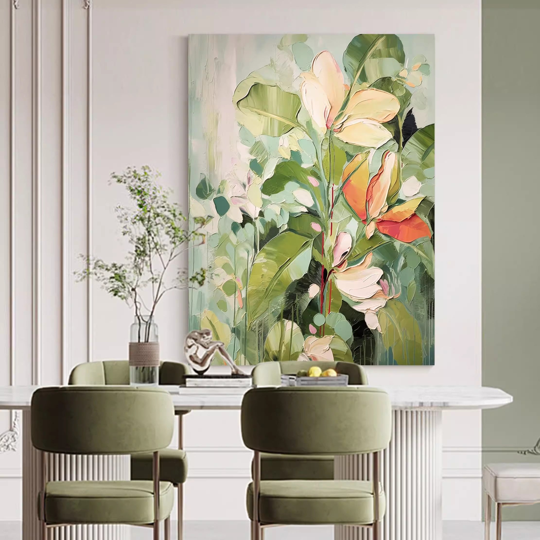 Large Modern Floral painting Impressionist Flower Paintings Beautiful Green Flower Painting For Living Room