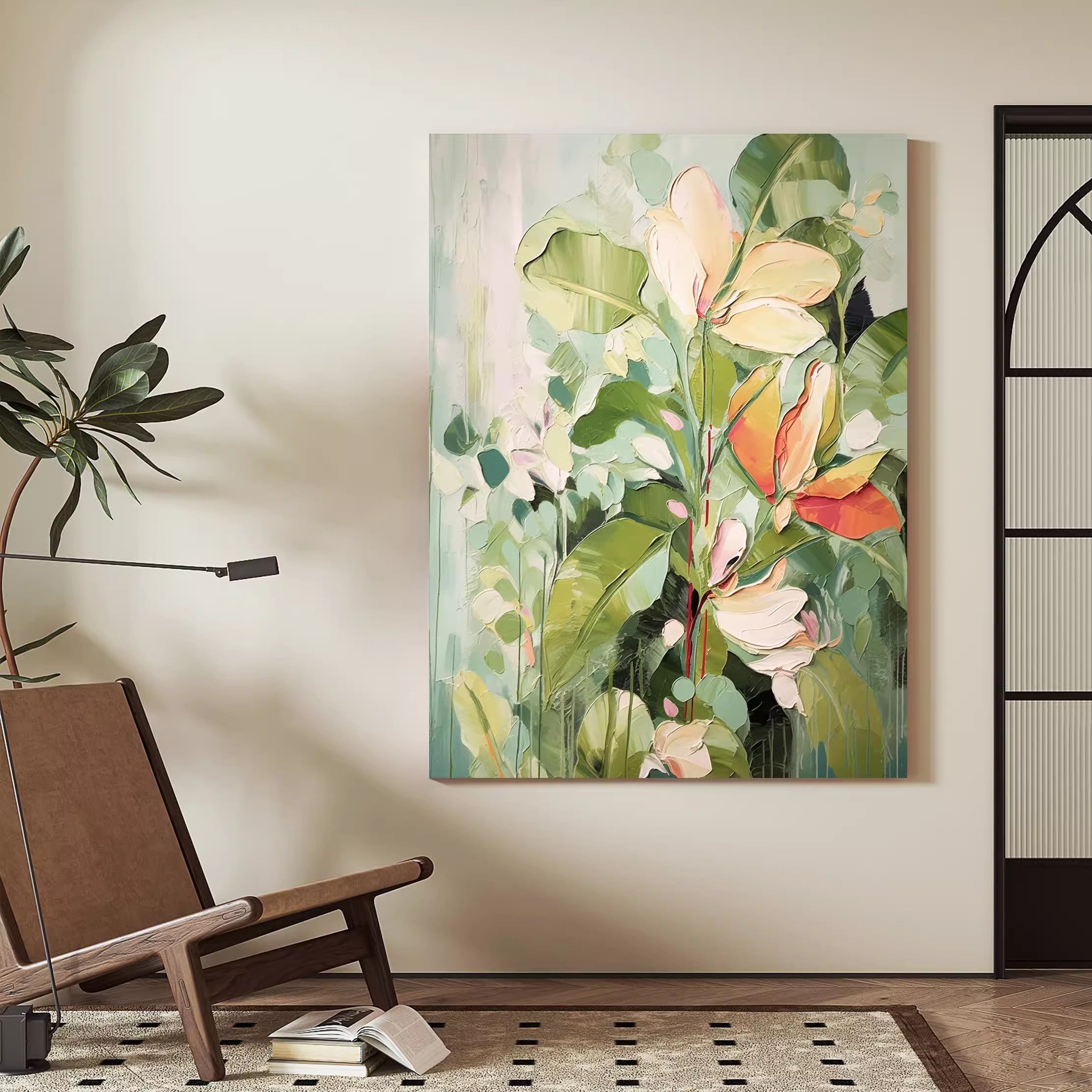 Large Modern Floral painting Impressionist Flower Paintings Beautiful Green Flower Painting For Living Room