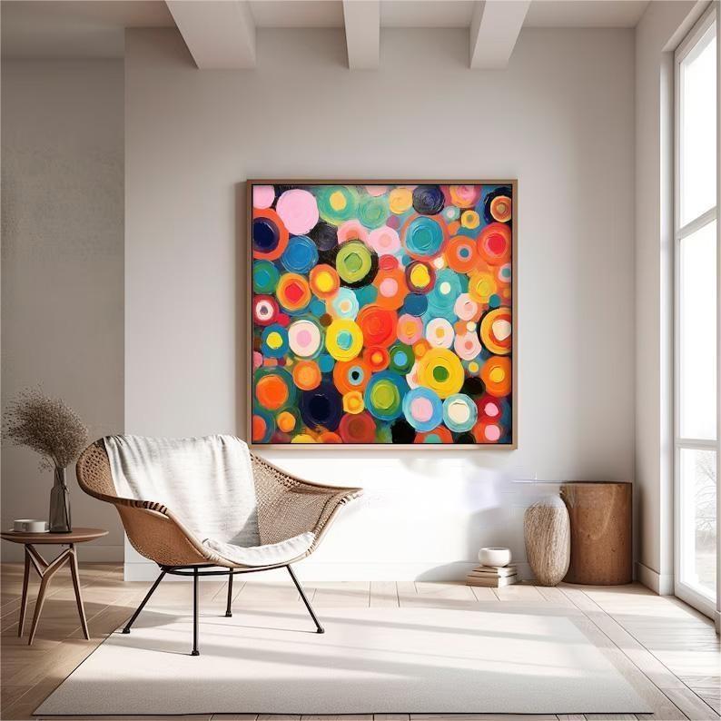 Large Abstract Acrylic Painting On Canvas Colorful Abstract Oil Painting Original Circle Modern Wall Art Home Decor