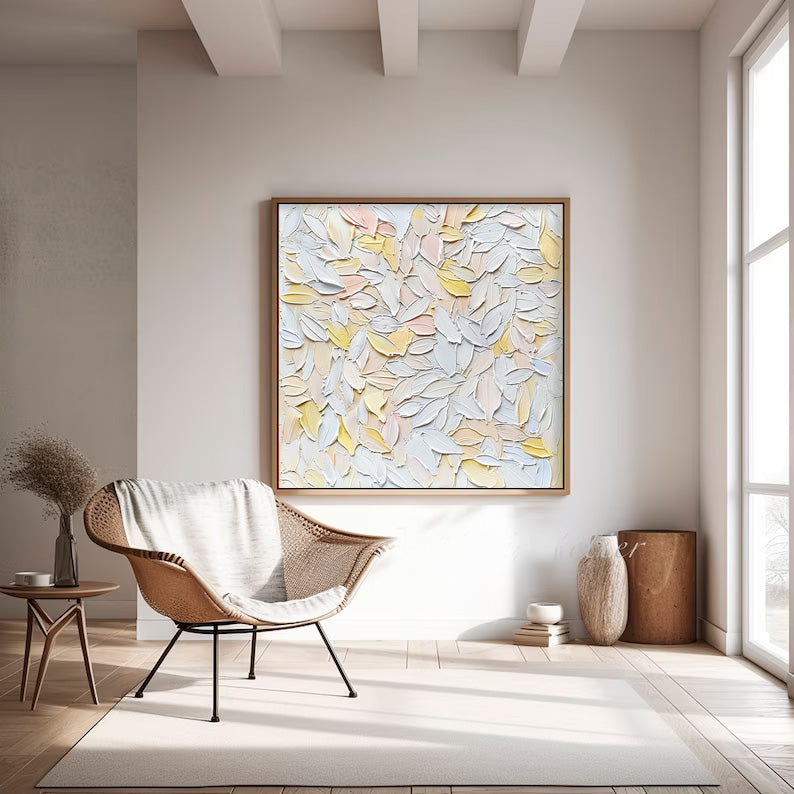 Knife Floral Acrylic Painting White Flowers Oil Painting On Canvas Contemporary Decor Art For Sale