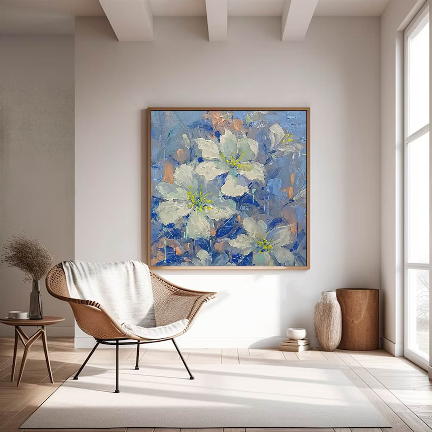 Square Original Flower Wall Art Large Lily Floral Acrylic Painting Modern Floral Oil Painting On Canvas