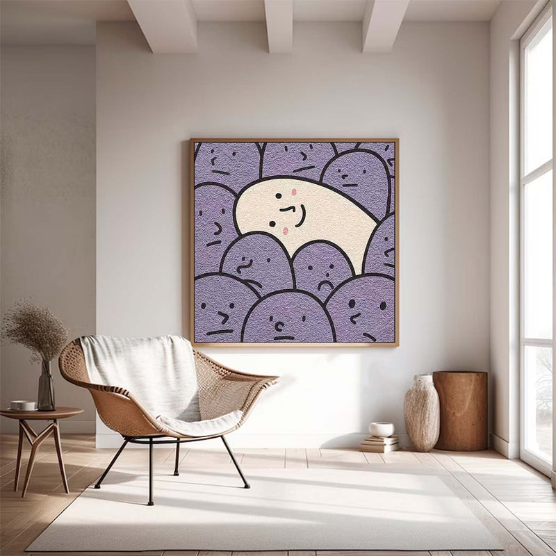 Purple Modern Minimalist Canvas Acrylic Painting Large Interesting Simple Strokes Abstract Wall Art Home Decor