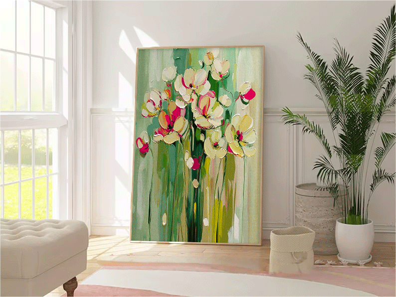 Large Textured Abstract Flower Paintings Contemporary Floral Paintings Summer Painting Framed Floral Wall Art