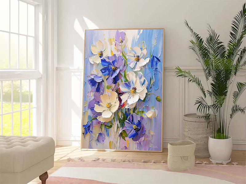 Abstract Flower Acrylic Painting On Canvas Original Floral Painting Large Lovely Textured Art Home Decor