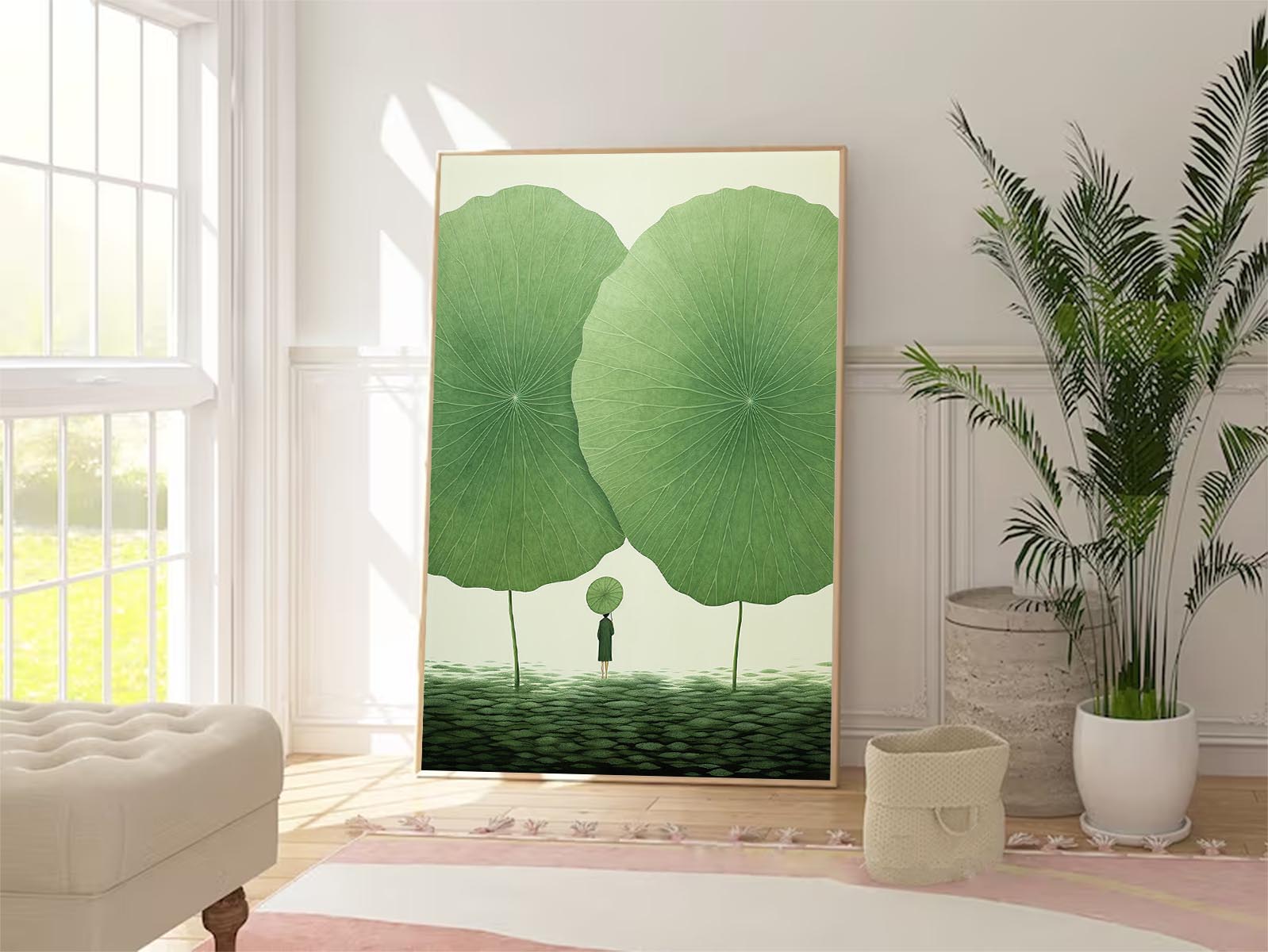 Original Modern Leaf Artwork Abstract Lotus Leaf Oil Painting On Canvas Floral illustration Wall Art Home Decor