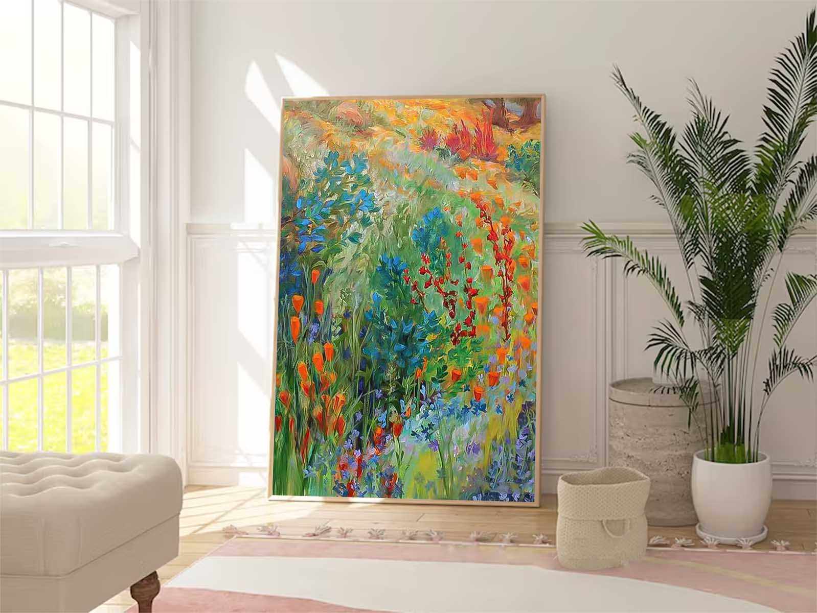 Impressionism Underbrush Wall Art Large Abstract Acrylic Painting Canvas Lush Blooms In Rich Hues For Elegant Home Decor