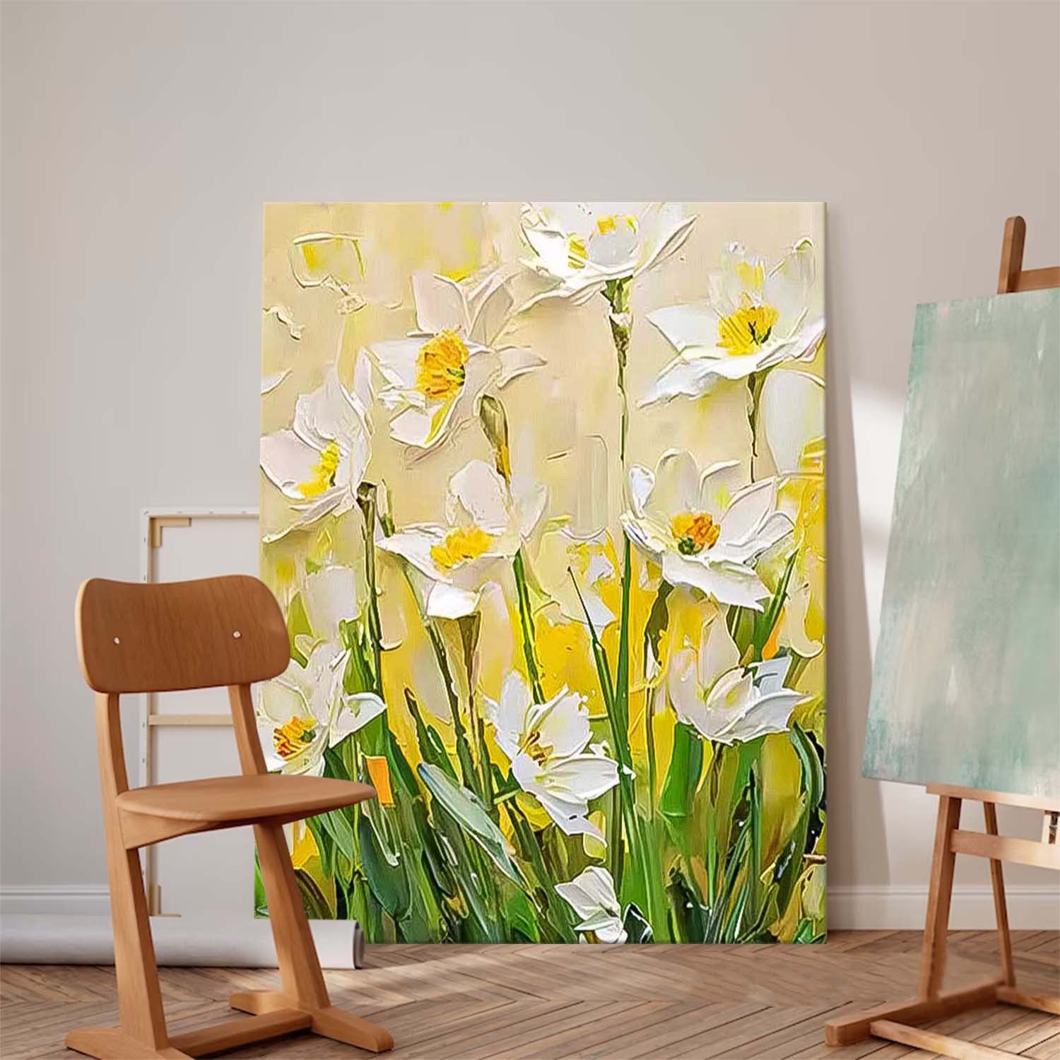 Large Original Texture Contemporary Flowers Artwork Abstract Bright Yellow Flower Oil Painting On Canvas