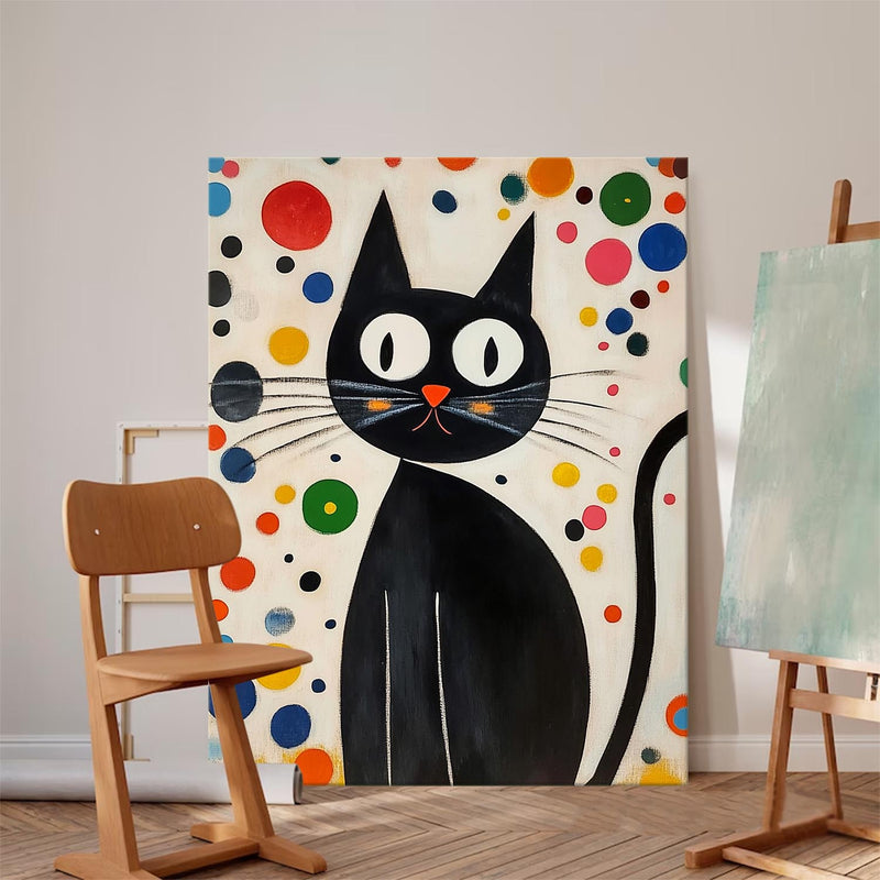 Large Artwork Joan Miró Style Abstract Cute Cat Acrylic Painting Colorful Modern Cat Oil Painting Home Decor