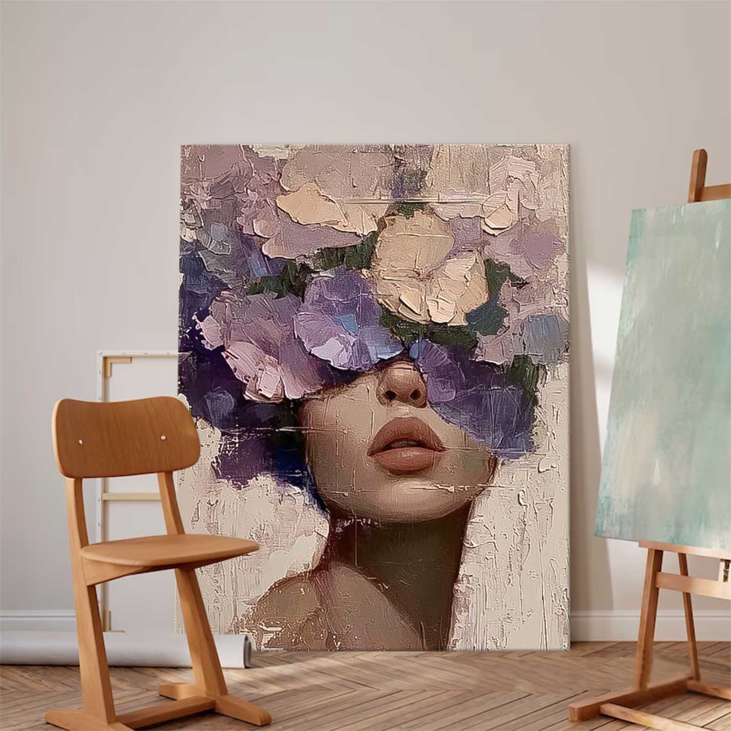 Beautiful Flower Woman Painting Texture Flower Girl Canvas Art Large Contemporary Figurative Art