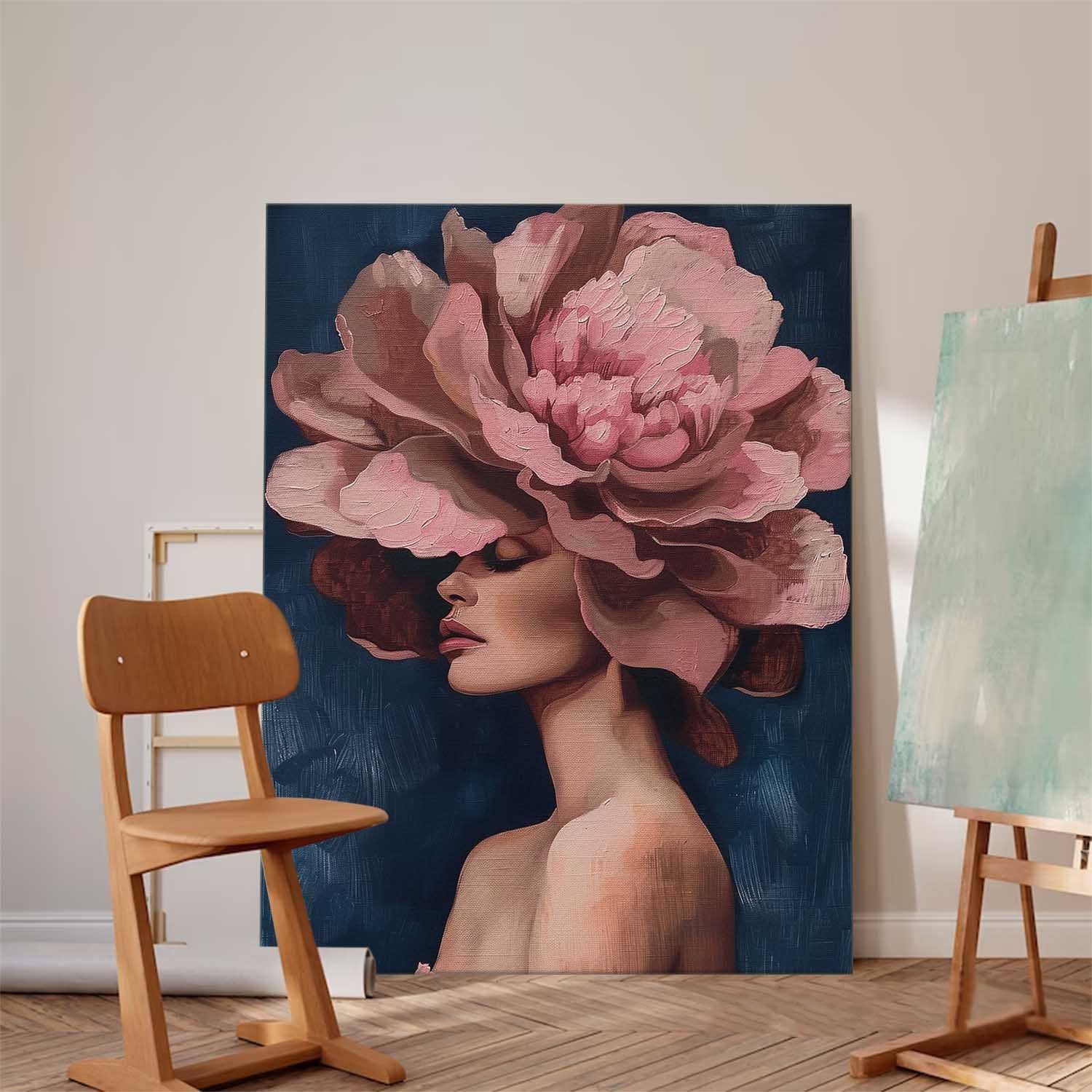 Large Portrait Painting Original Wall Art Abstract beautiful Peony Painting Colorful Faceless Artwork Home Decor