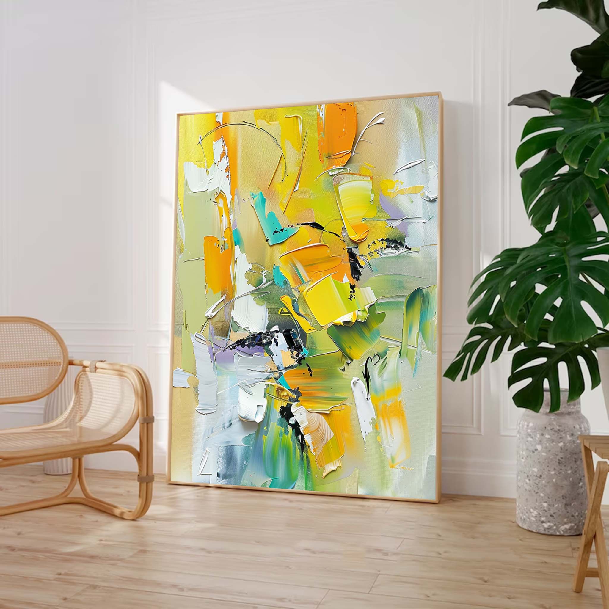 Modern Vibrant Yellow Thick Texture Large Art Abstract Artwork Original Oil Painting On Canvas Home Decor